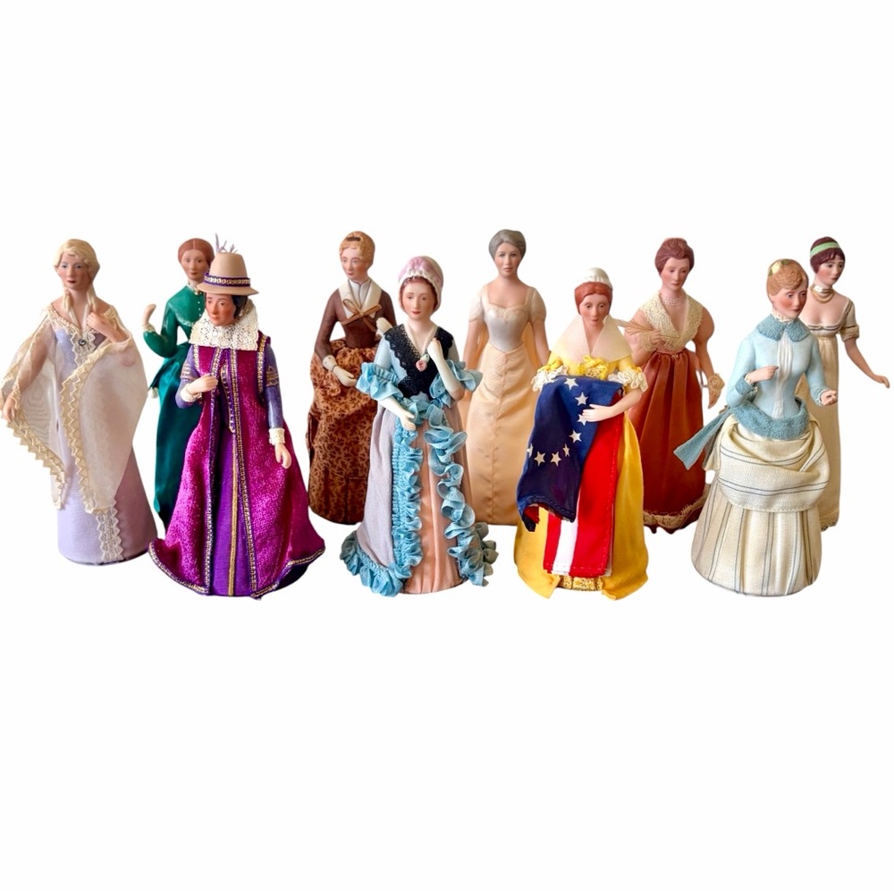 10 Vintage PORCELAIN Great American Women Figures US Historical Society Dolls